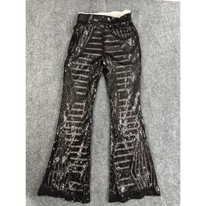 Black Sequin Flare Pants Womens Small Sheer Mesh Bell Bottom Stretch